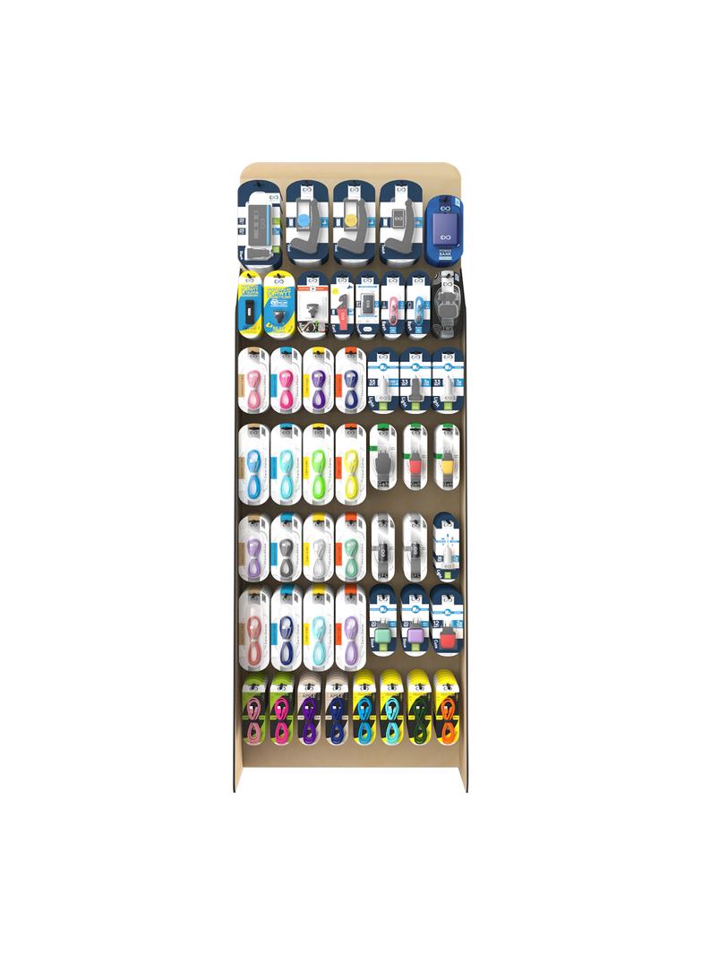 Ekspozytor EXC Mobile - 37 pozycji, 227 sztuk produktów. Zawiera: uchwyt samochod. dual (3szt.), uch