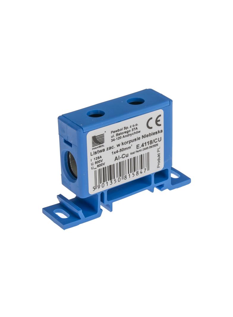 Listwa zac. w korpusie 1x2,5-50 niebieska AL/CU