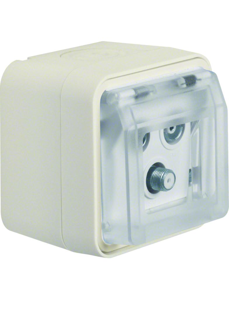 BERKER W.1 Gniazdo antracytenowe R+TV+SAT końcowe z pokrywą kompletne IP55 biały 12033532 HAGER