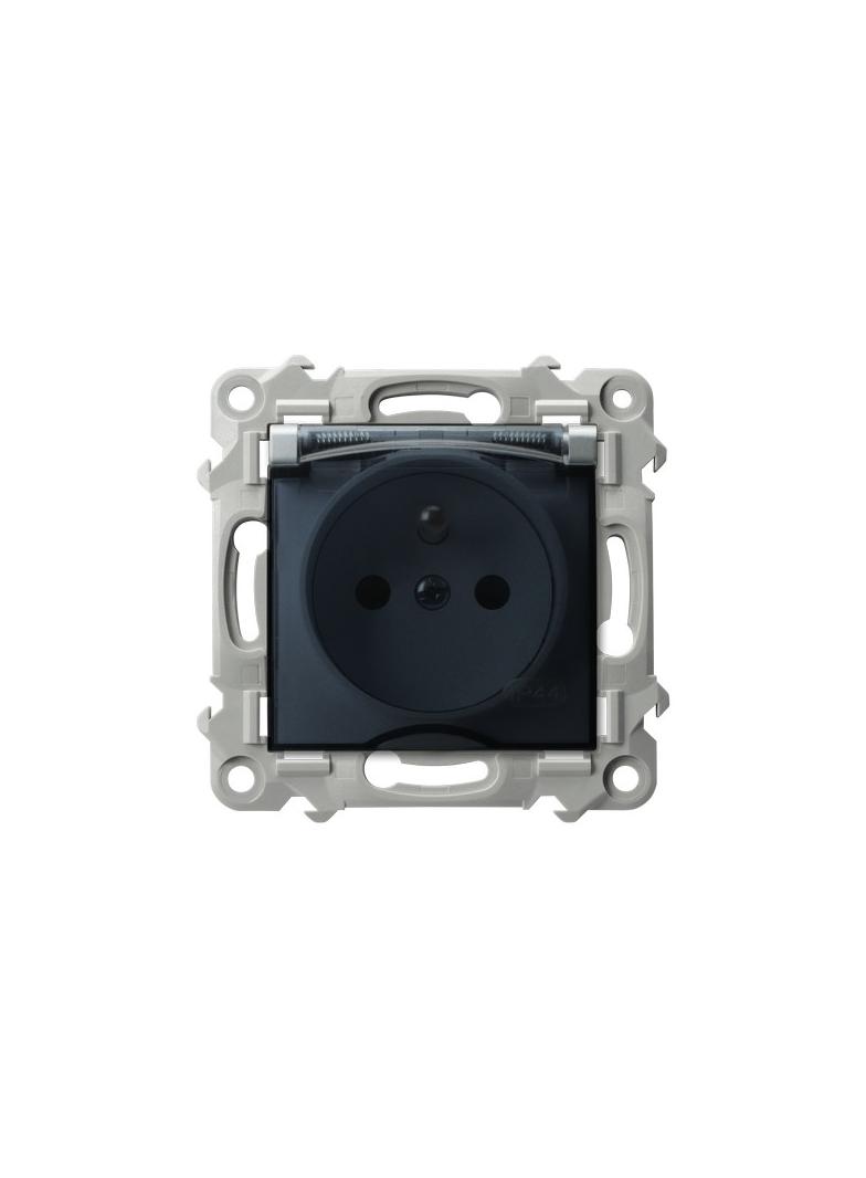 SZAFIR Gniazdo bryzgoszczelne z uziemieniem IP-44 wieczko przezroczyste - kolor srebro