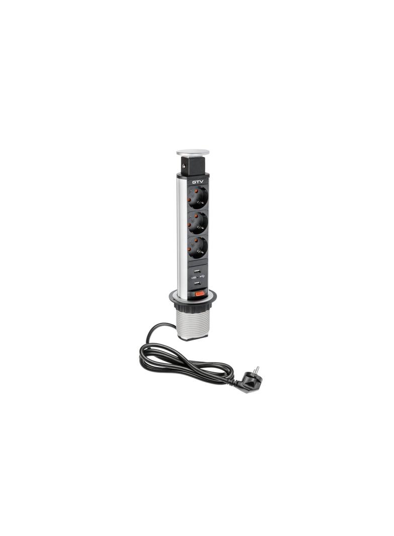 BIURKOWY PRZEDŁUŻACZ WPUSZCZANY 60MM, 3X SCHUCKO, 2XUSB 2,1A 5V (SREBRNY)