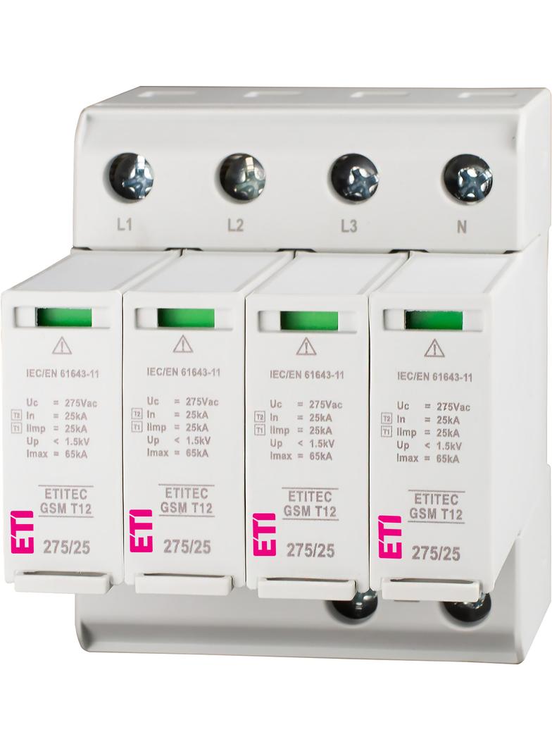 Ogranicznik przepięć T1+T2 (B+C) - iskiernik TEC GSM T12 275/25 4+0 002440608 ETI