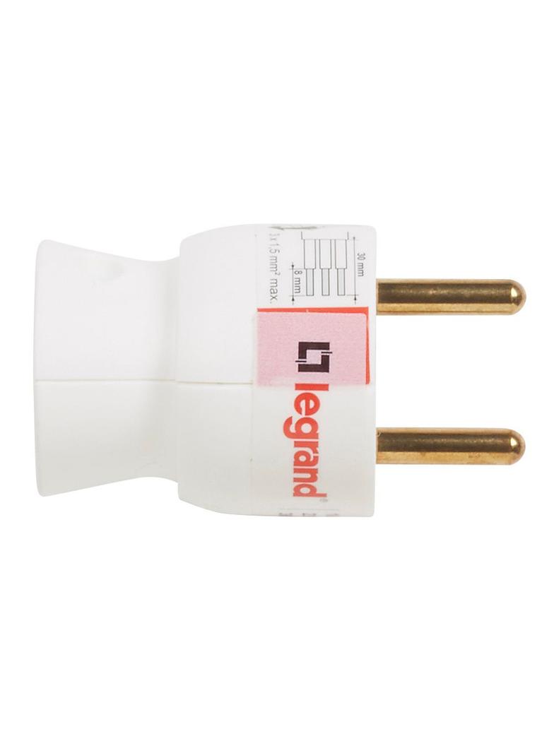 WTYCZKA 2P+Z - 16 A - PLASTIKOWA - BIAŁA - BOCZNE WYJŚCIE PRZEWODU., Legrand