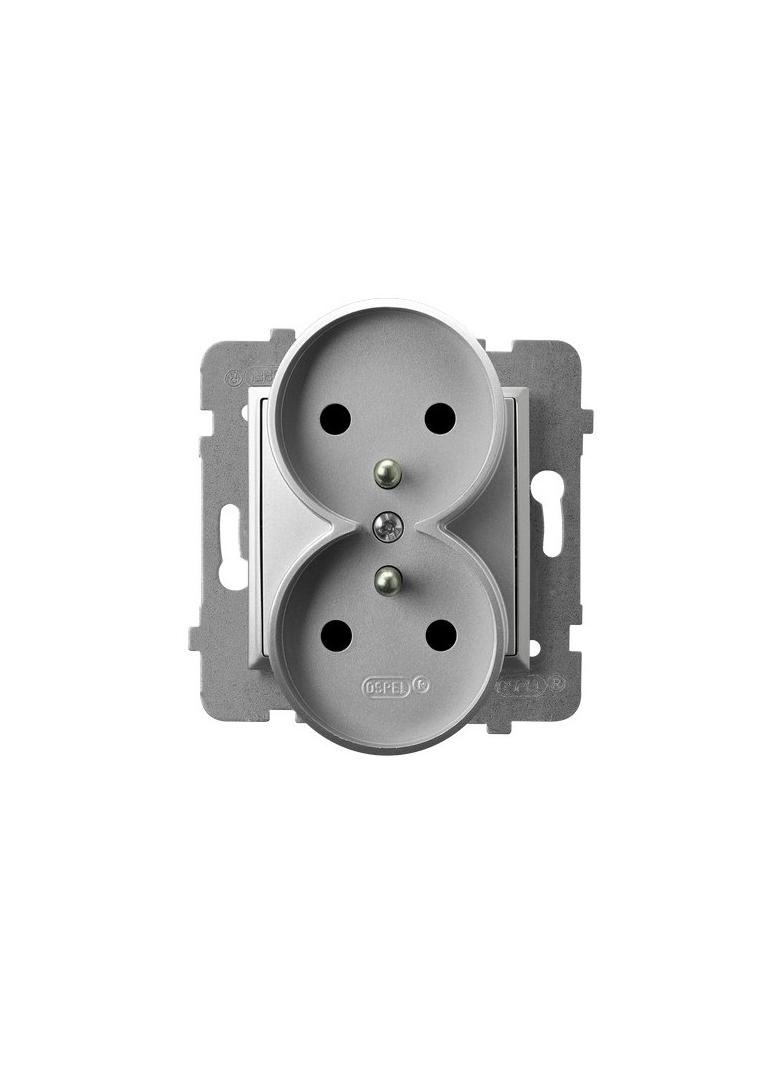 ARIA Gniazdo podwójne z uziemieniem moduł bez ramki - kolor srebro GP-2URAZ/m/18