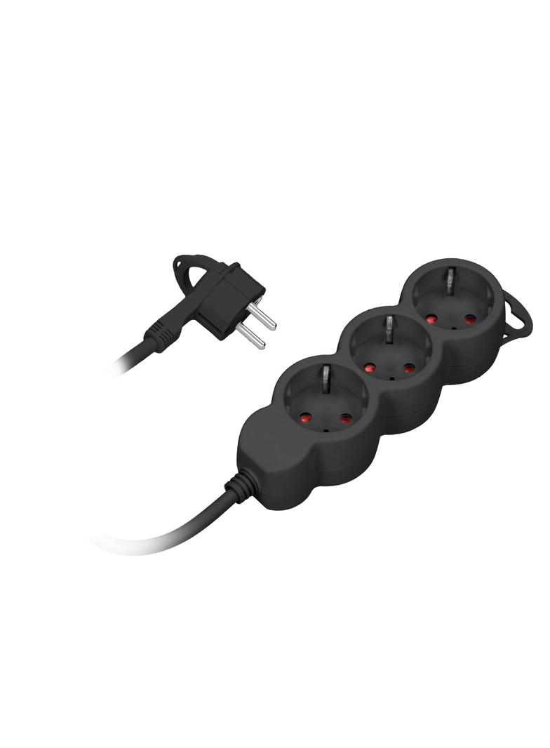 Przedłużacz 3-krotny 2P+Z (Schuko), 1,5m H05VV-F 3x1,5mm2 , Imax=16A, płaska wtyczka, czarny