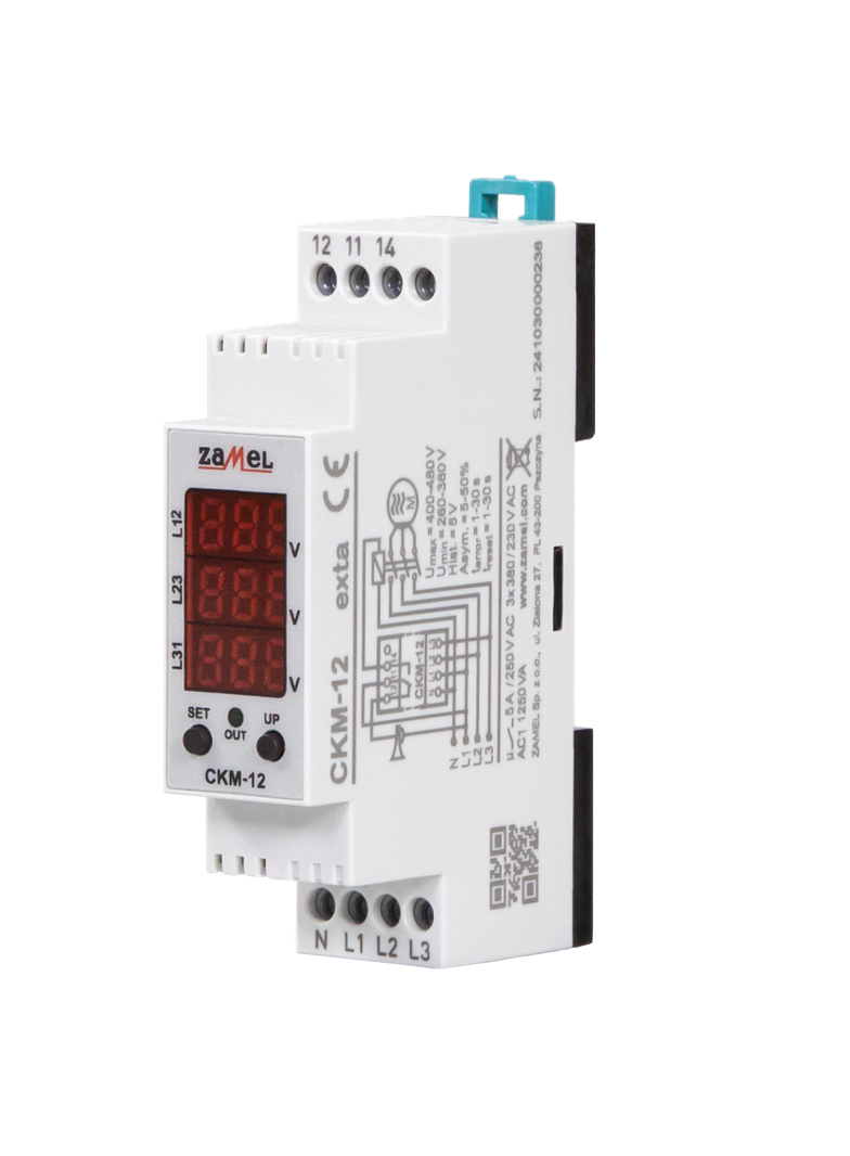 CZUJNIK KOLEJNOŚCI I ZANIKU FAZ Z WSKAŹNIKIEM NAPIĘCIA, CYFROWY, TRUE RMS, 3x230V AC, NASTAWA PROGU