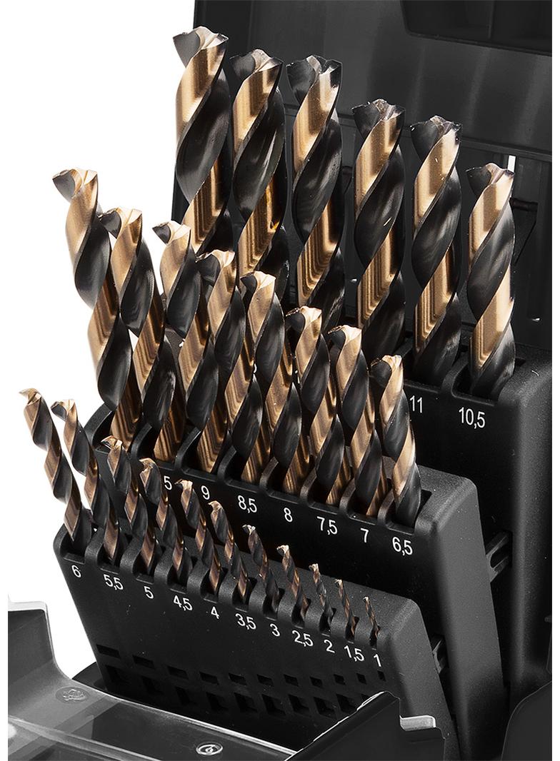 Wiertła do metalu HSS-CNC, 124°, "Pro-Tec", 1.0-13.0 mm, zestaw 25 szt.