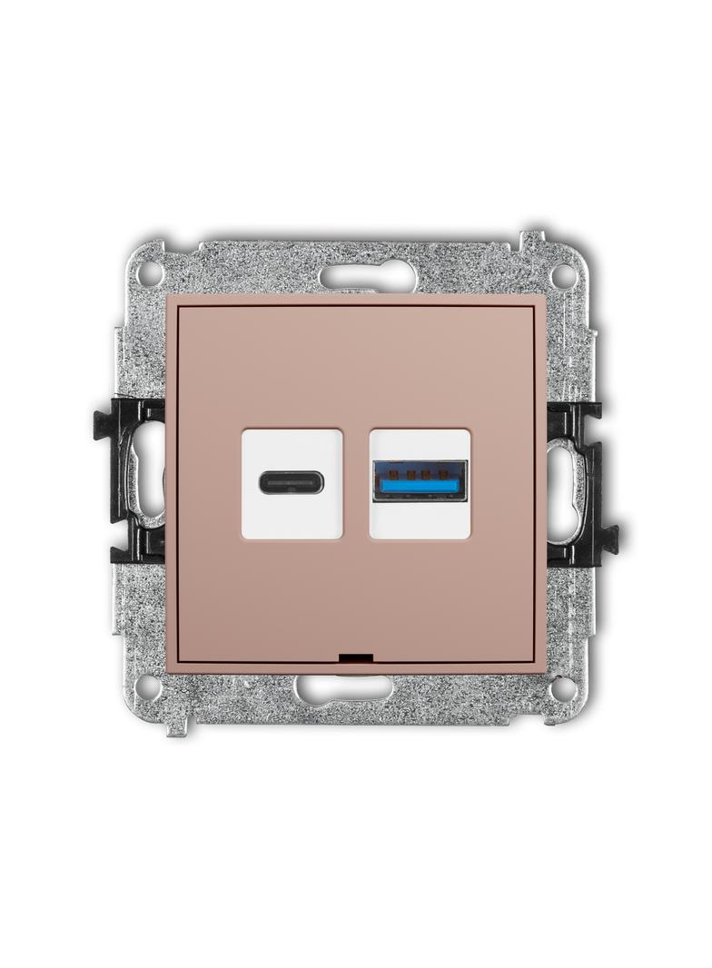 MINI Mechanizm ładowarki USB podwójnej USB C + USB A, 20W max., bez pola opisowego łososiowy