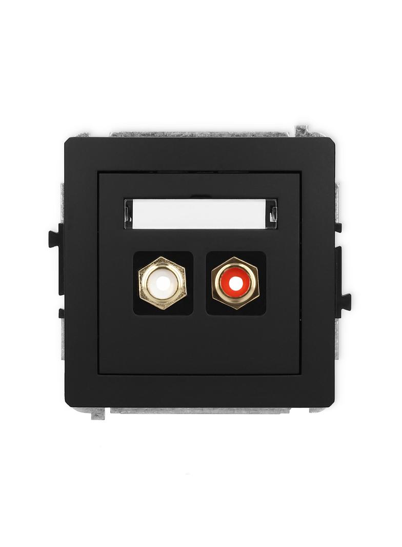 DECO Mechanizm gniazda podwójnego RCA (typu cinch - biały i czerwony, pozłacany) czarny mat