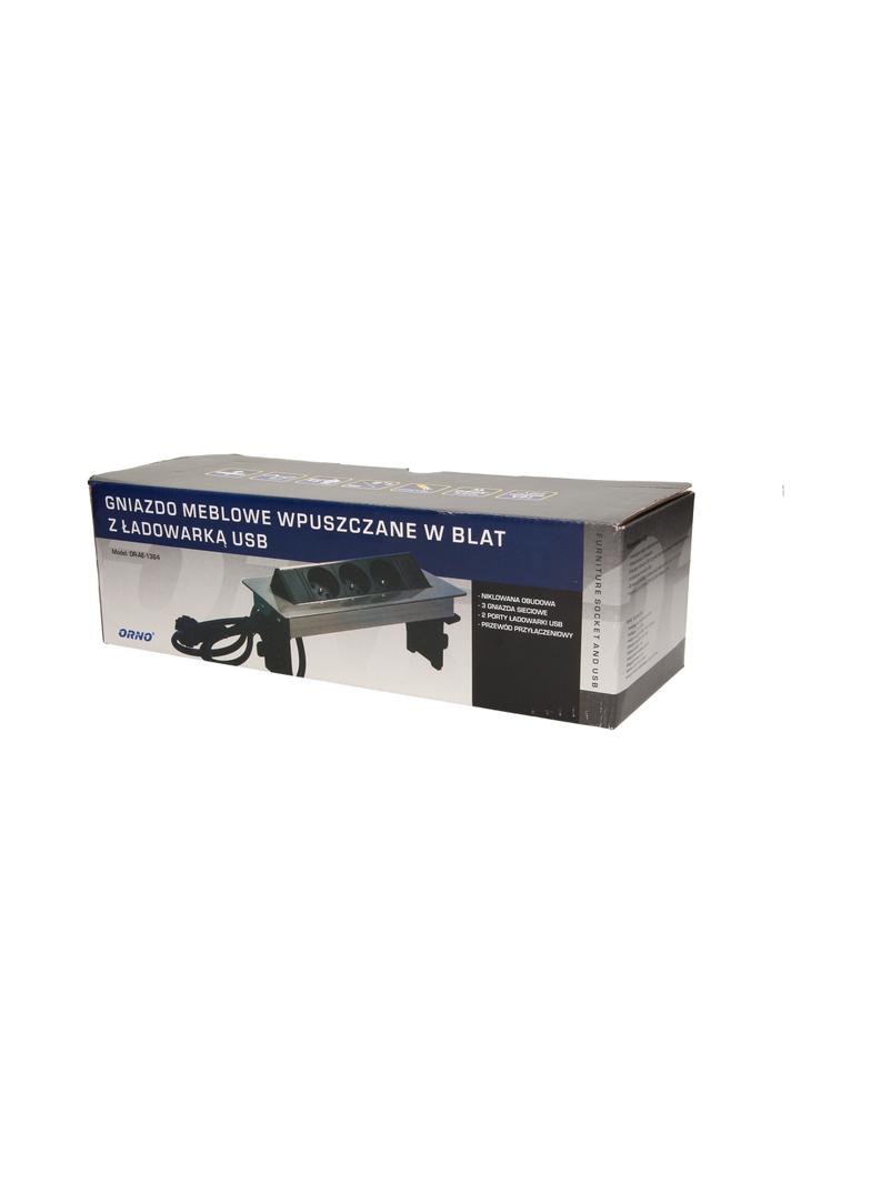 Gniazdo meblowe wpuszczane w blat w niklowanej obudowie z ładowarką USB i przewodem 1,8m, 3x2P+Z, 2xUSB (typ A, 2,1A) OR-AE-1364 ORNO