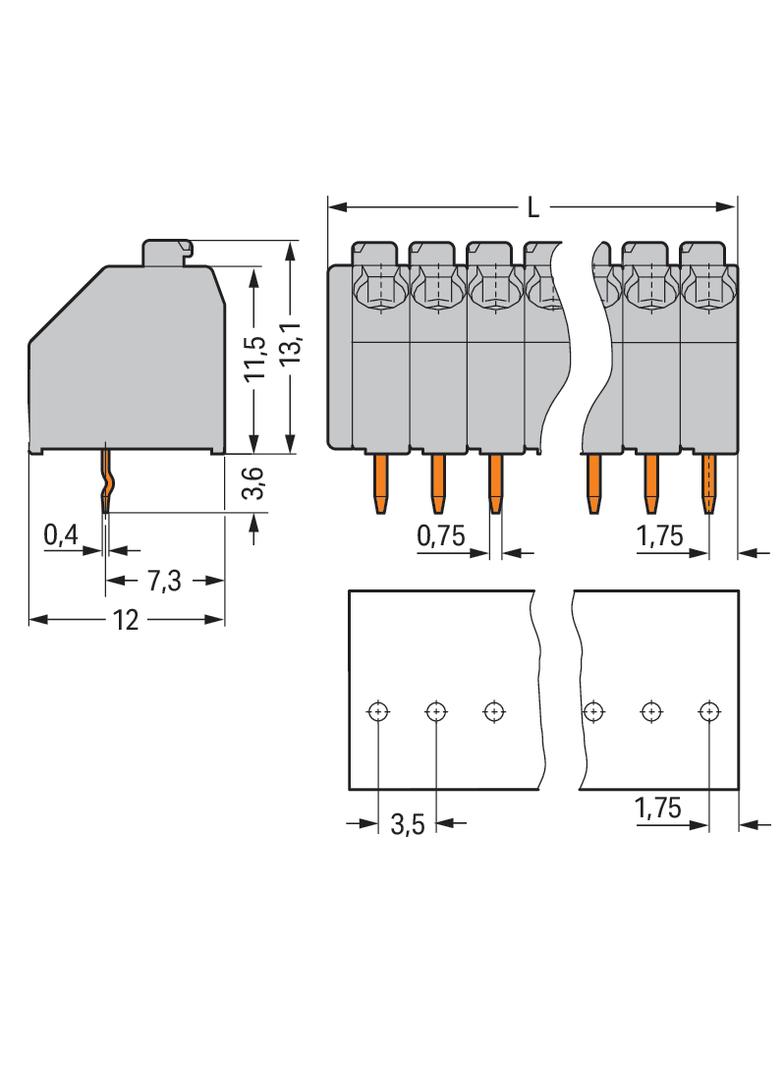 listwa zaciskowa do pł. drukowanych 14-bieg. szara raster 3,5 mm