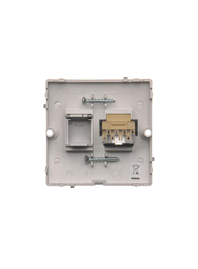 Simon Basic Gniazdo telefoniczne RJ11 Montaż gniazda na wkręty do puszki stal inox