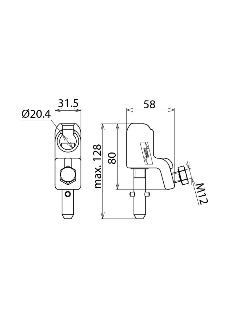 Zacisk kołpakowy zwykły, 25-120 mm2, fi 20 mm, trzpień z poprz. kołkiem