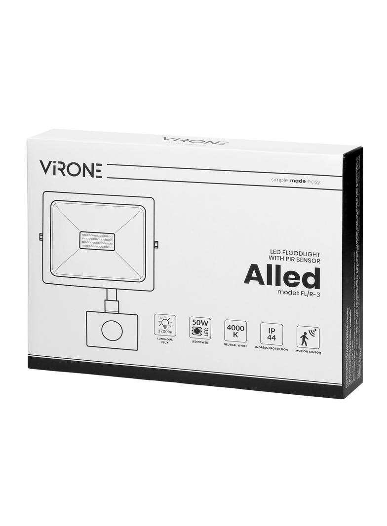 ALLED 50W Naświetlacz LED z PIR 4000lm IP44 4000K Alu+szkło FL/R-3 ORNO