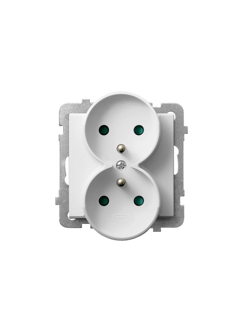 SONATA Gniazdo podwójne z uziemieniem z przesłonami torów prądowych, moduł bez ramki - kolor biały m