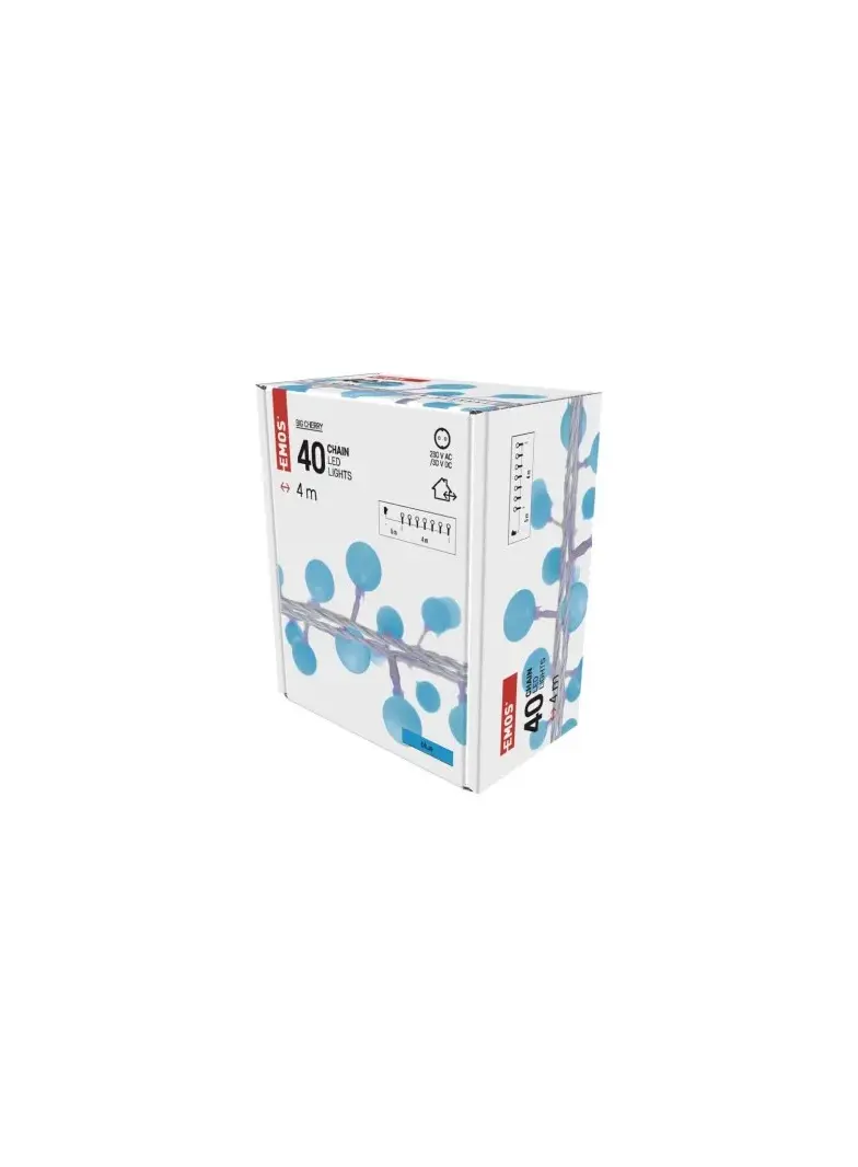 Dekoracje - 40 LED big cherry 4m IP44 niebieski, biały przewód, IP44, timer