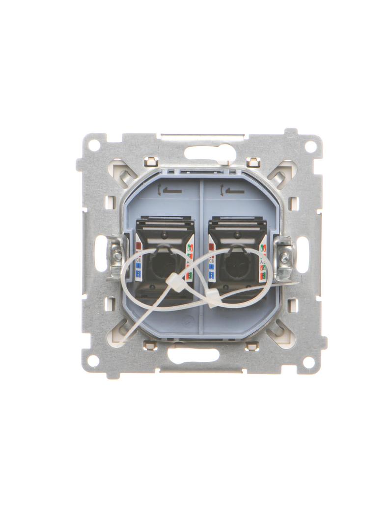 Simon 55 Gniazdo komputerowe podwójne RJ45 kategoria 6 z przesłoną przeciwkurzową Szampański mat T62.01/144 KONTAKT