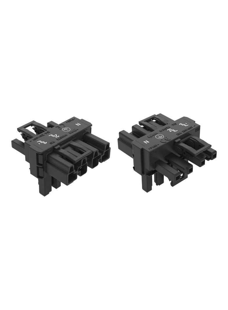 WINSTA rozgałęźnik typu T 4-torowy 1 x wtyk / 1 x gniazdo czarny