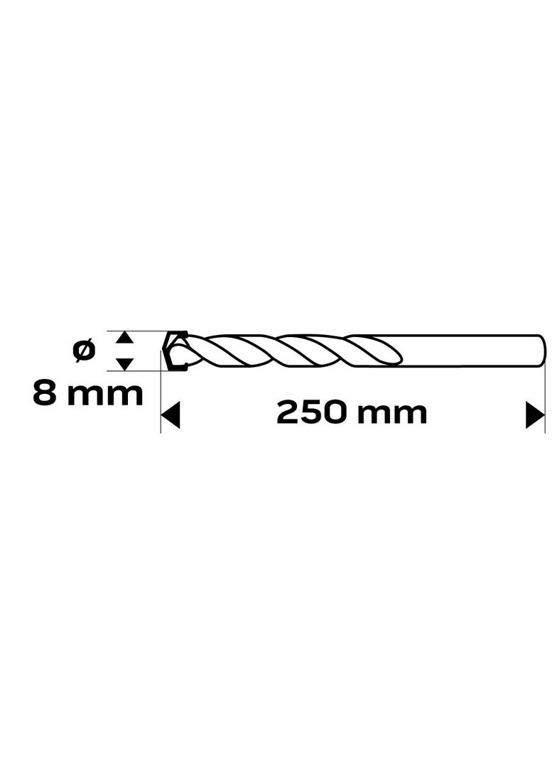Wiertło do betonu 8 x 250 mm, końcówka motylkowa