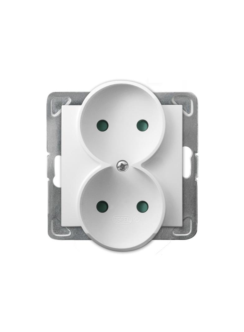 IMPRESJA Gniazdo podwójne z przesłonami torów prądowych, moduł bez ramki - kolor biały