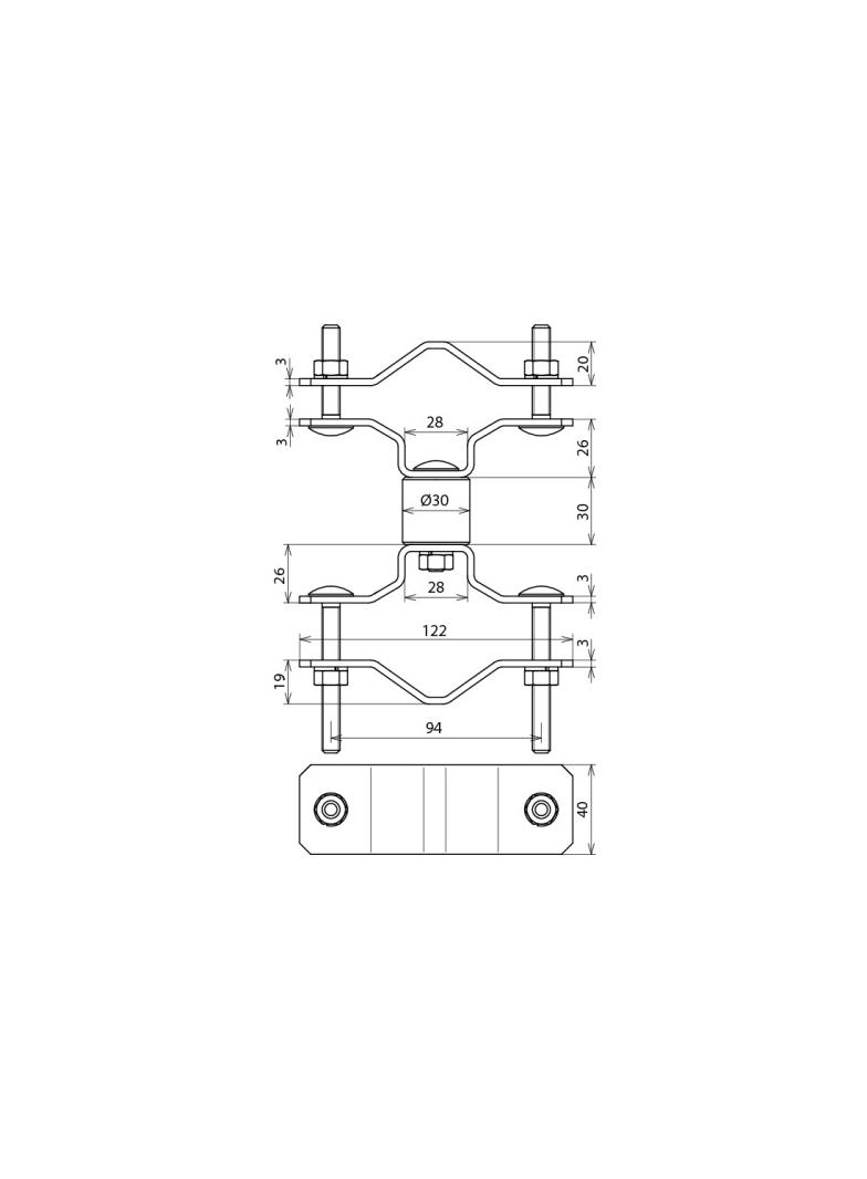Element mocujący do rur fi 40 mm z dystansem 30 mm, stal nierdzewna NIRO