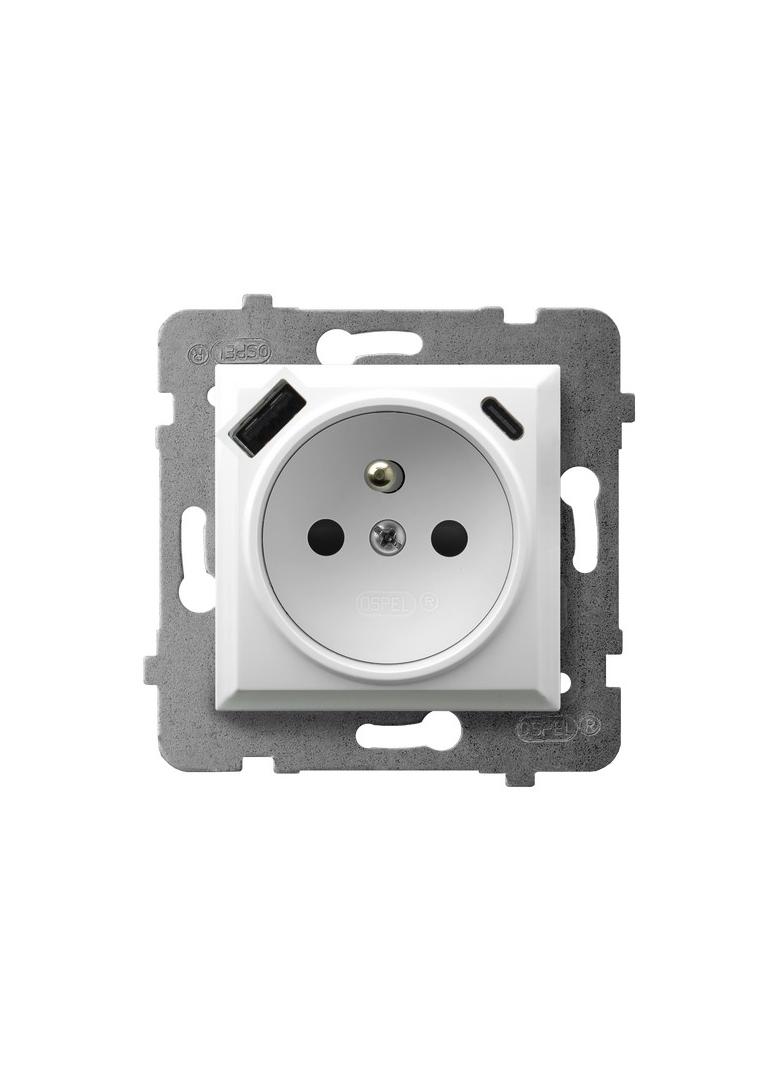 Gniazdo pojedyncze z uziemieniem z ładowarką A+C ARIA BIAŁY