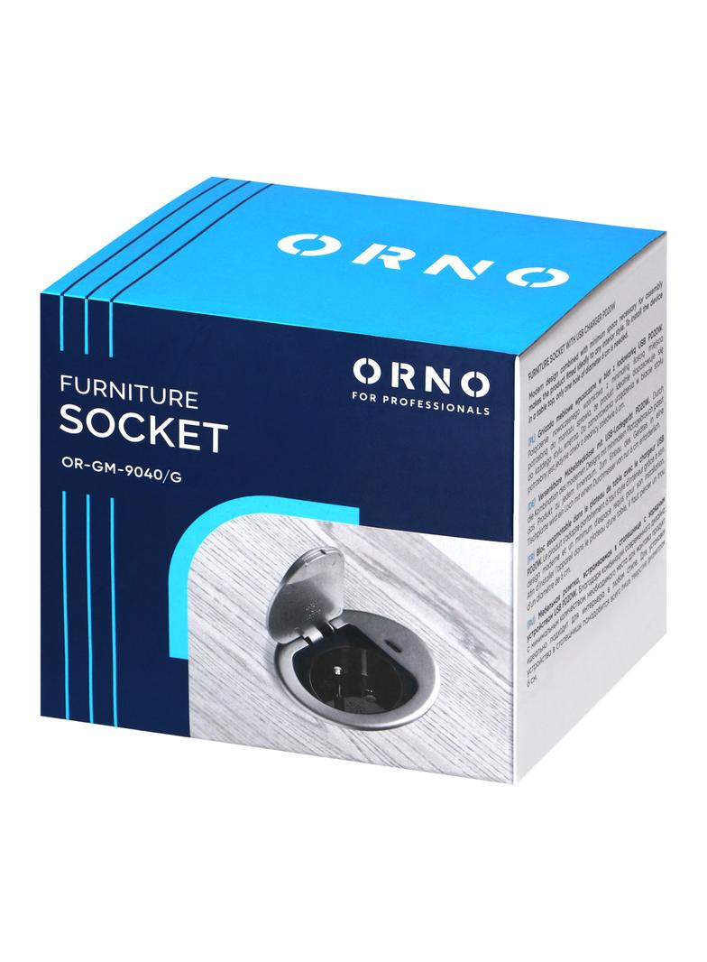 Gniazdo meblowe O6cm wpuszczane w blat z pokrywką, ładowarką USB i przewodem 1,9m, 1x2P+Z (French),