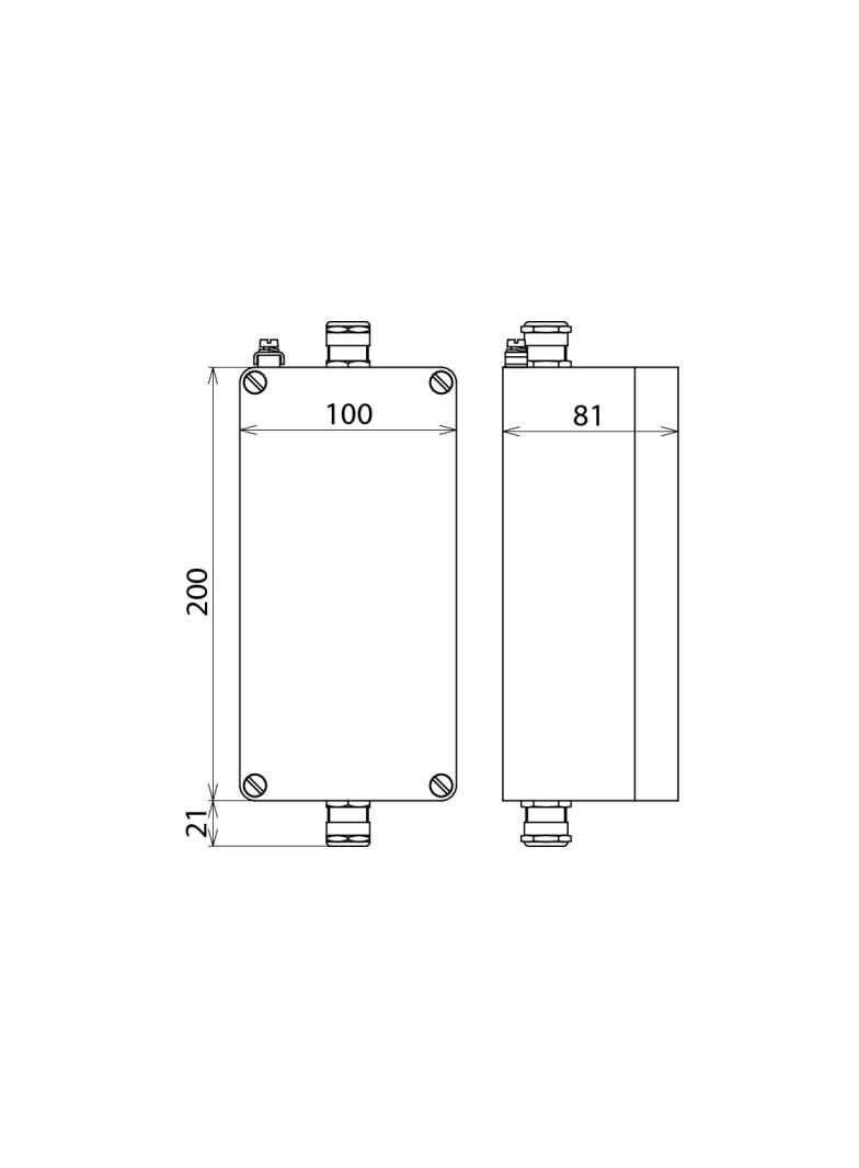 Obudowa aluminiowa, IP 65, 100x200x81 mm, z szyną 35 mm