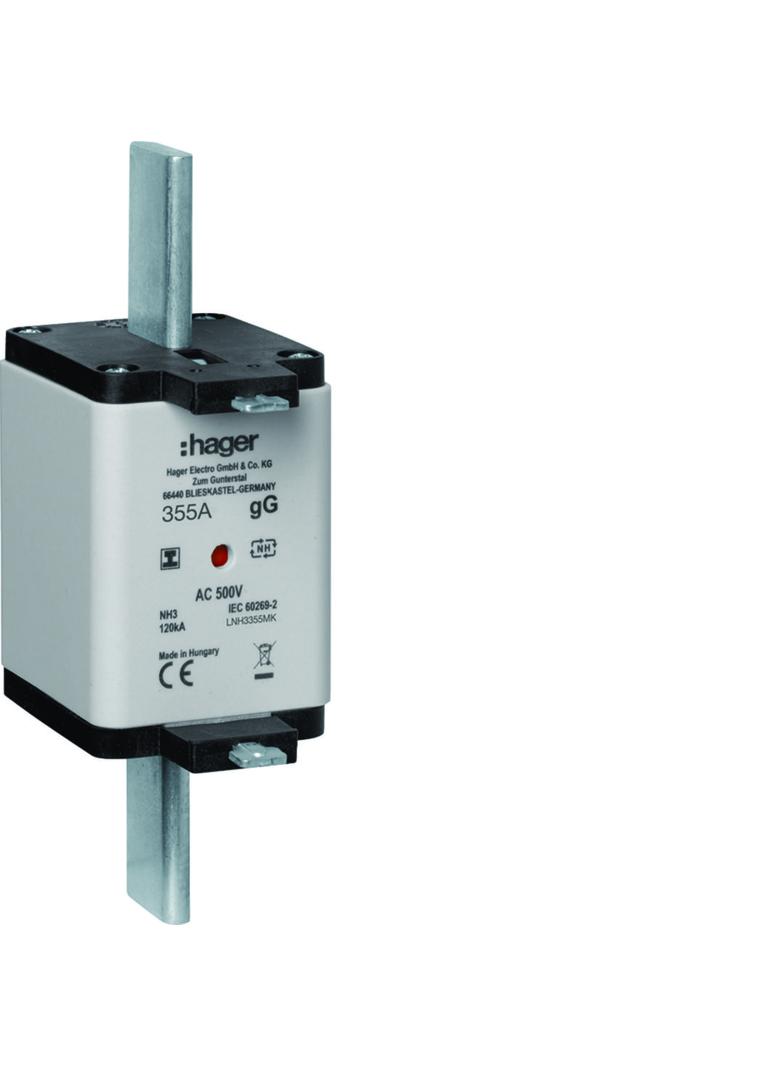 Wkładka bezp. nożowa NH3 wsk.podw. uchwyt izol. gG 335A 500VAC LNH3355MK HAGER