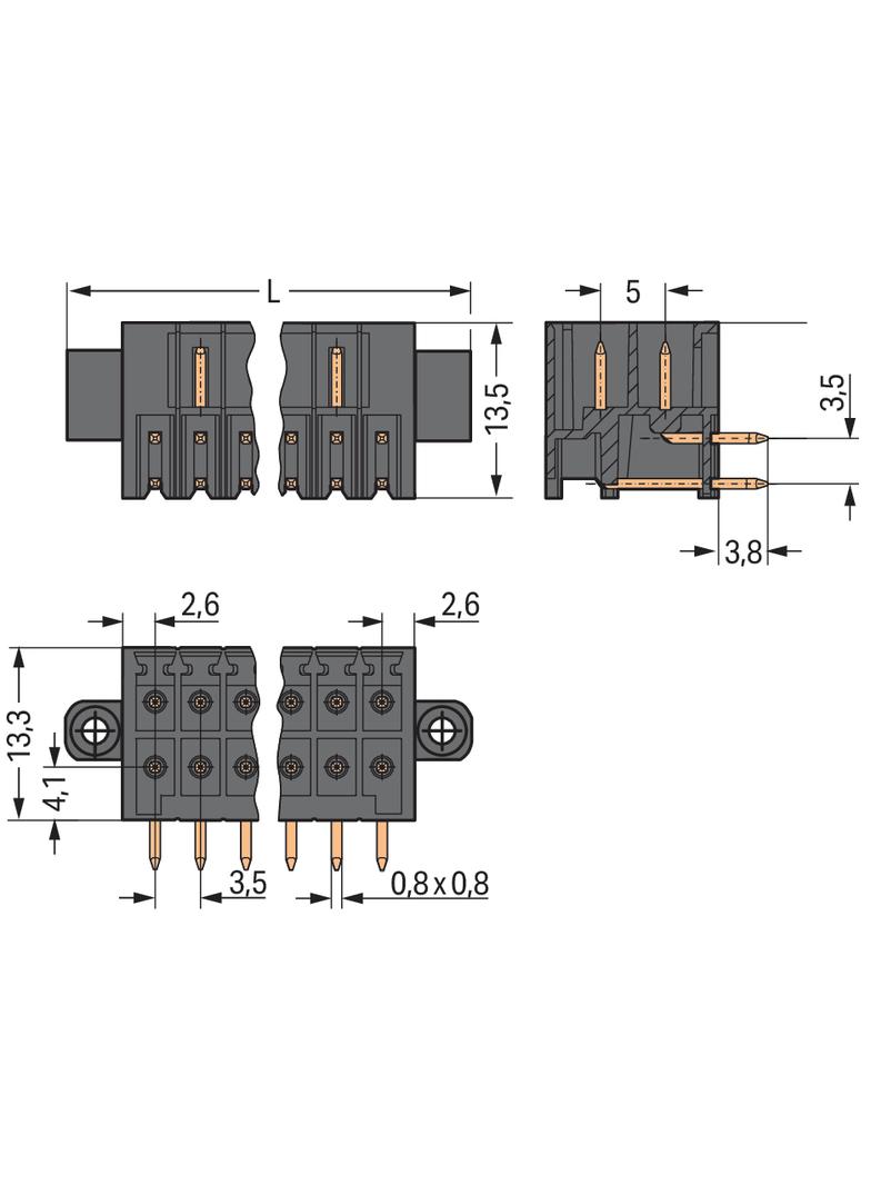 wtyk THT, 2-rzędowy