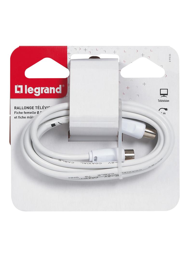 KABEL TV Z 1 WTYKIEM MĘSKIM O9,52 MM I 1 WTYKIEM ŻEŃSKIM O9,52 MM, DŁUGOŚĆ 2 M, Legrand