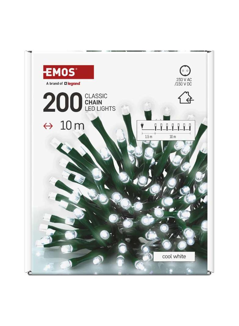 Lampki choinkowe Classic 200 LED 10m zimna biel zielony przewód IP20 D4GC03 EMOS