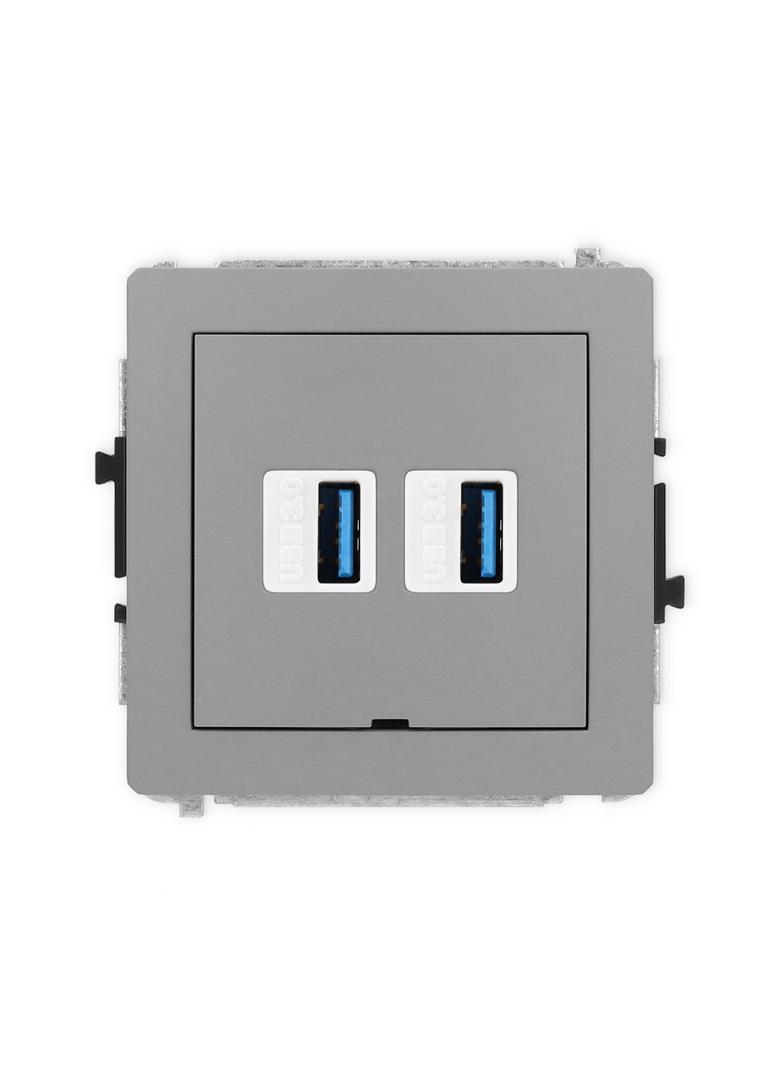 DECO Mechanizm gniazda podwójnego 2xUSB A-A 3.0, bez pola opisowego szary mat