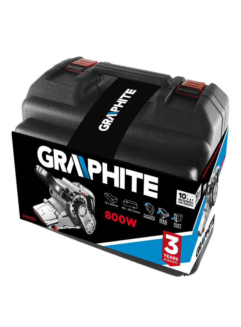 Szlifierka taśmowa 800W, pas bezkońcowy 75 x 457 mm, walizka