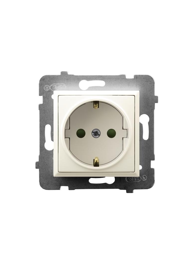 ARIA Gniazdo pojedyncze z uziemieniem schuko z przesłonami torów prądowych - kolor ecru