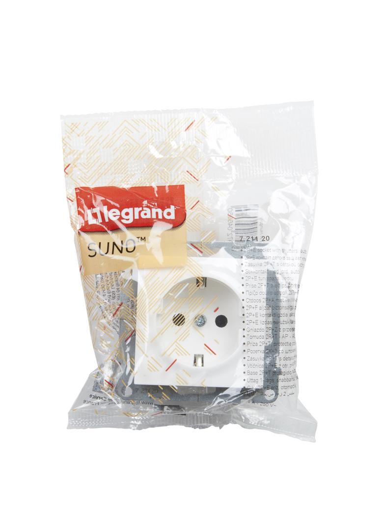 Suno Gniazdo Pojedyncze Z Uziemieniem Schuko 2P+Z 16A 250 V Z Przesłoną Zaciski Automatyczne Biały 721120 LEGRAND