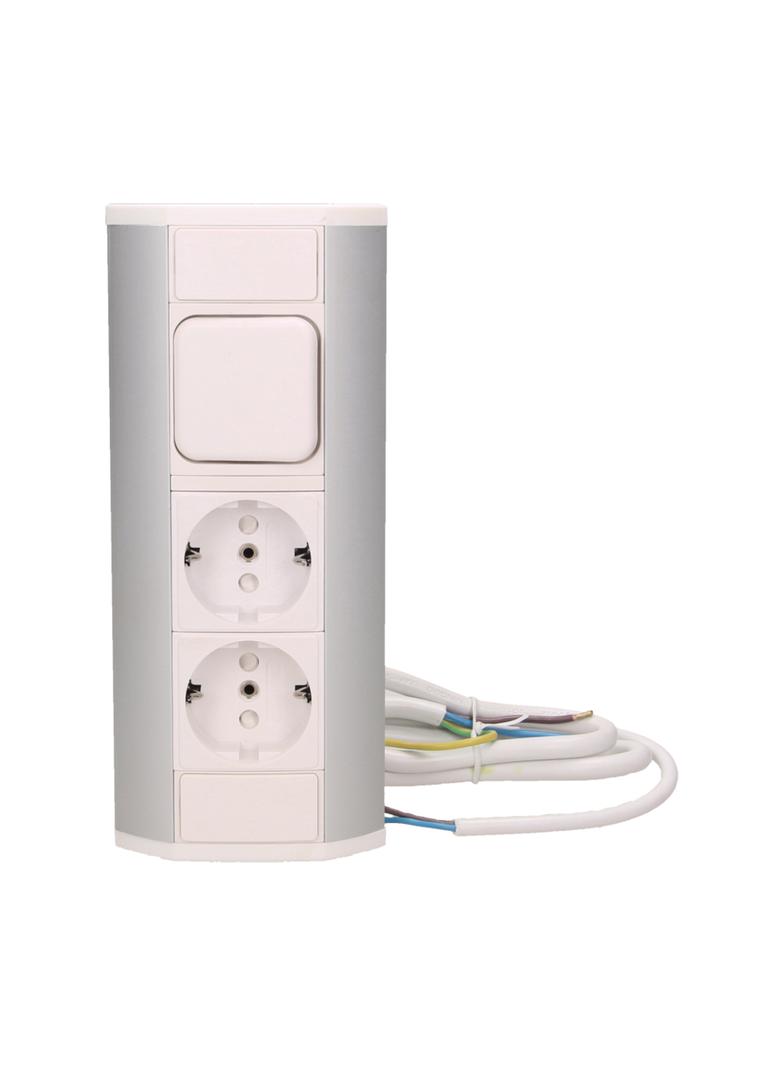 Gniazdo meblowe 2x2P+Z z wyłącznikiem, schuko, biało-srebrne OR-GM-9002/W-G(GS) ORNO