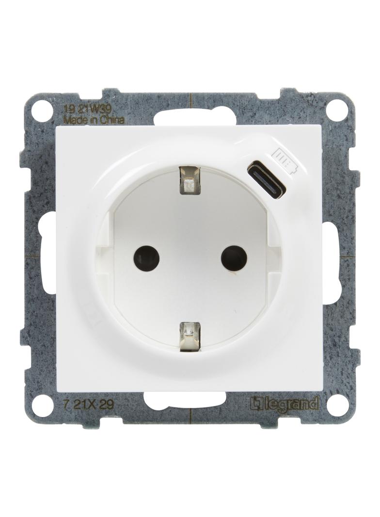 Suno Gniazdo Pojedyncze Z Uziemieniem Schuko 2P+Z 16A 250 V + Usb Typ C 1,5A 5 V Biały 721129 LEGRAND