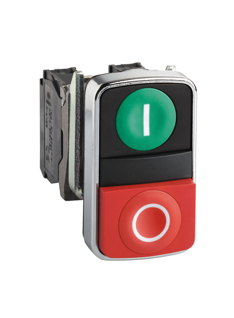 Harmony XB4 Przycisk podwójny zielony/czerwony, metalowy I/O