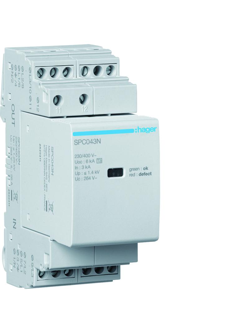 SPD T3 4P sieć TN-S In=3kA Up?1,4kV styk SPC403N HAGER