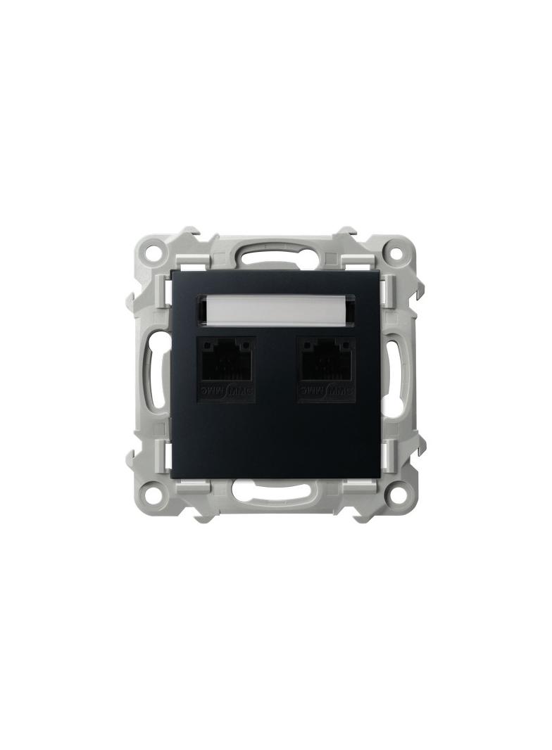 SZAFIR Gniazdo komputerowe podwójne, kat. 5e MMC - kolor czarny metalik
