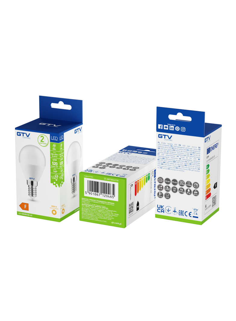 ŻARÓWKA LED, B45B, 14 LED SMD 2835, CIEPŁY BIAŁY, E14, 6W, AC220-240V, KĄT ŚWIECENIA 160*, 470LM