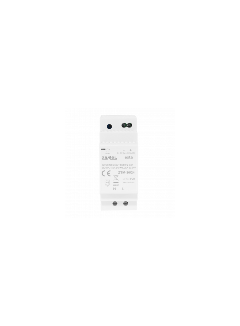 ZASILACZ IMPULSOWY MONTOWANY NA SZYNIE TH-35 (DIN) , 30W, 24V DC TYP: ZTM-30/24