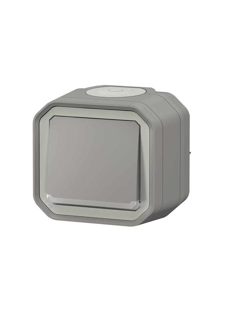 NOWE PLEXO - PRZY. JEDNOBIEGUNOWY Z PODŚWIETL. KOMPLET NATYNK. 10A-250V~ SZARY