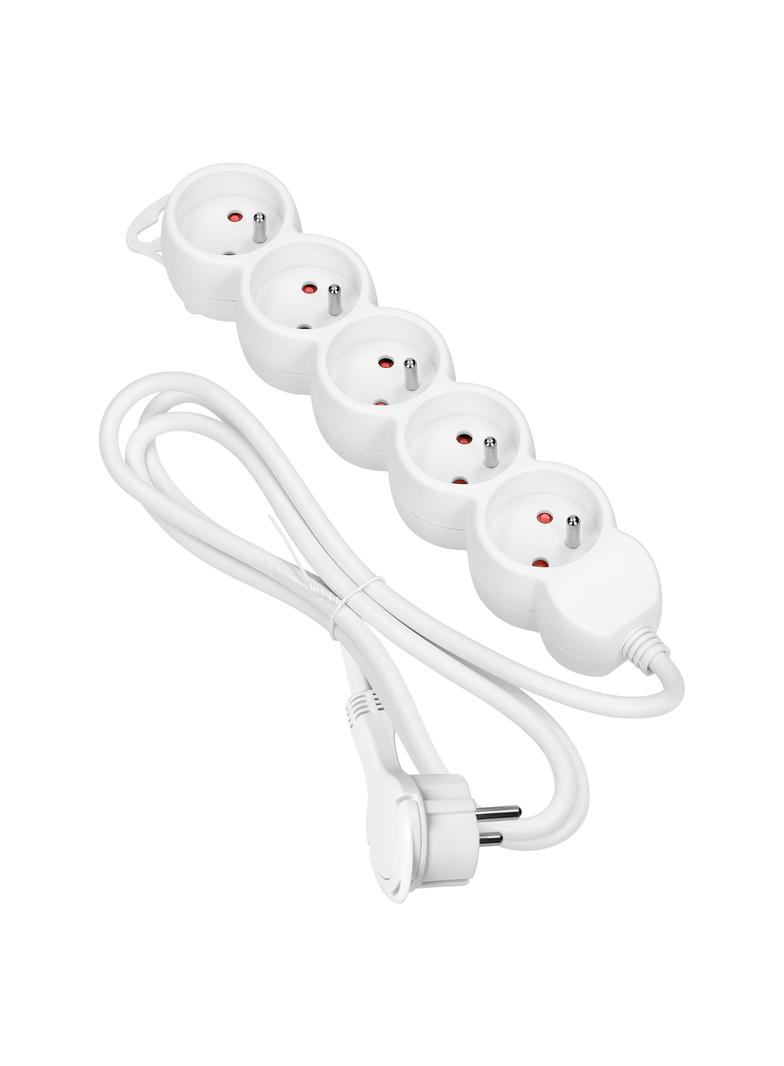 Przedłużacz 5-krotny 2P+Z, 5m H05VV-F 3x1,5mm2, Imax=16A, płaska wtyczka, biały