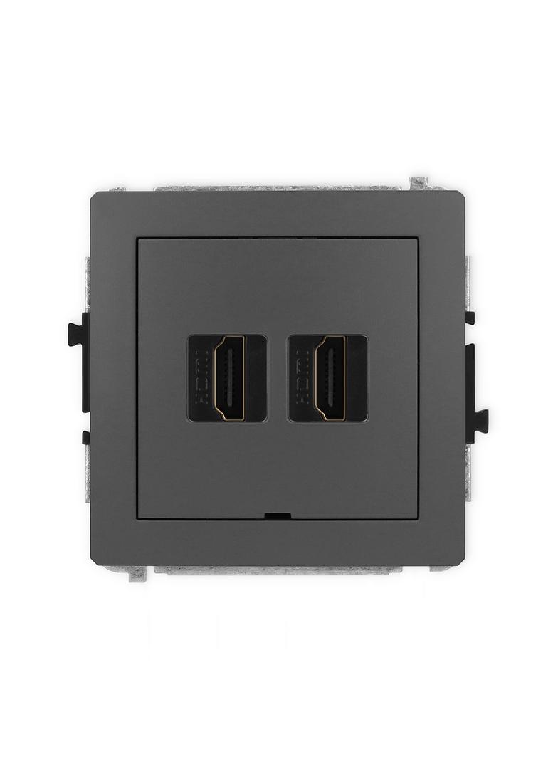 DECO Mechanizm gniazda podwójnego HDMI 2.0, bez pola opisowego grafitowy mat
