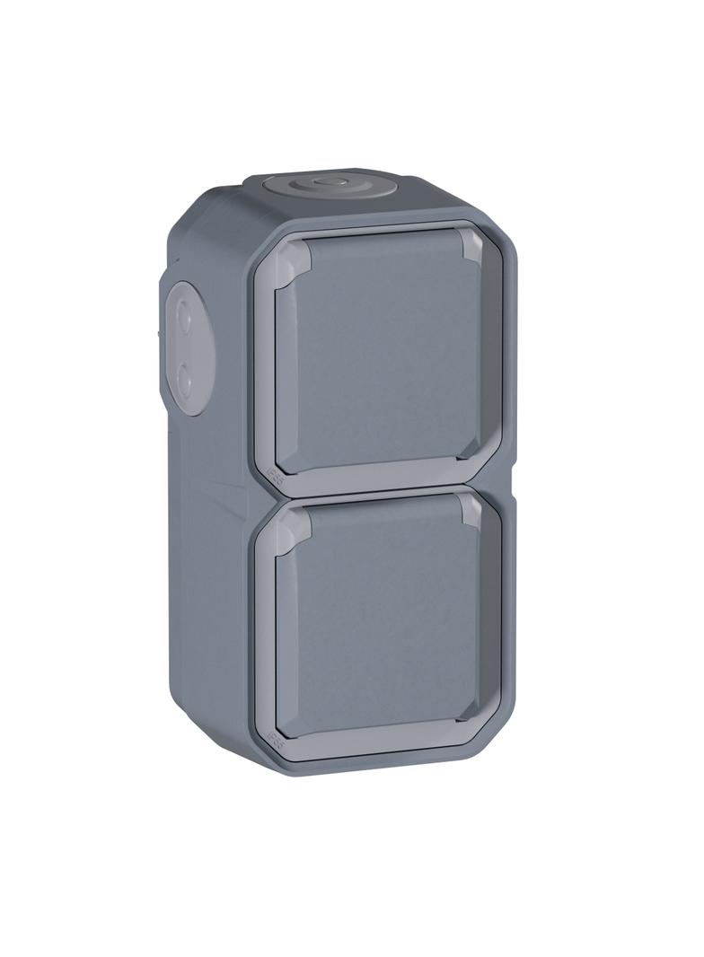 NOWE PLEXO - GNIAZDO SCHUKO 2X2P+Z PIONOWE KOMPLET NATYNKOWY 16A-250V SZARE 069744L LEGRAND