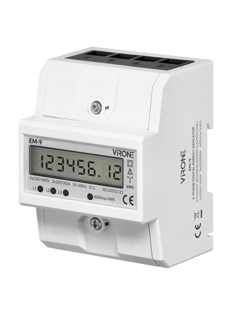 3-fazowy cyfrowy wskaźnik zużycia energii elektrycznej, 100A, 4 moduły, DIN TH-35mm