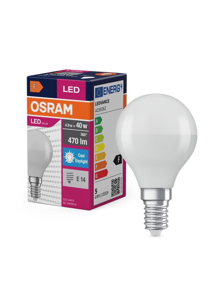 Lampa LED VALUE Classic P40 non-dim plastik 4,9W 865 E14