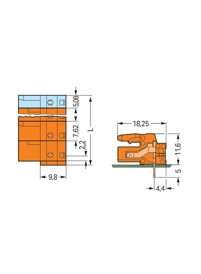 MCS-MIDI Classic gniazdo kątowe 6-bieg. pomarańczowe raster 7,62 mm